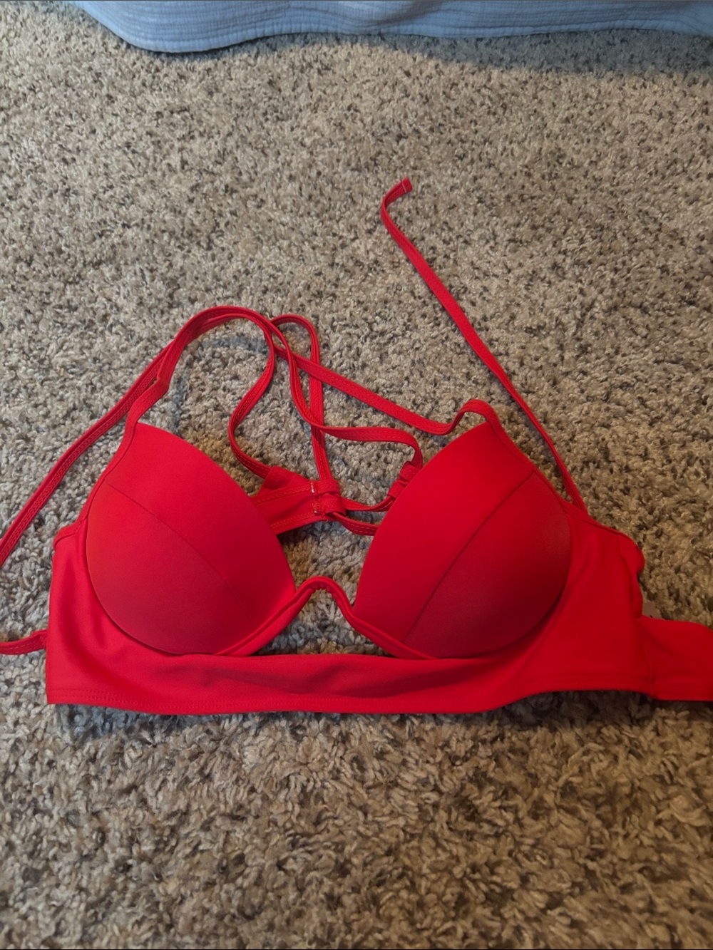 Red Women's Push-Up Bikini Top with Adjustable Straps